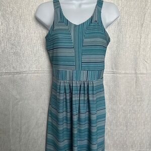 Tehama, blue, teal sports tank dress with unpadded shelf bra, size M